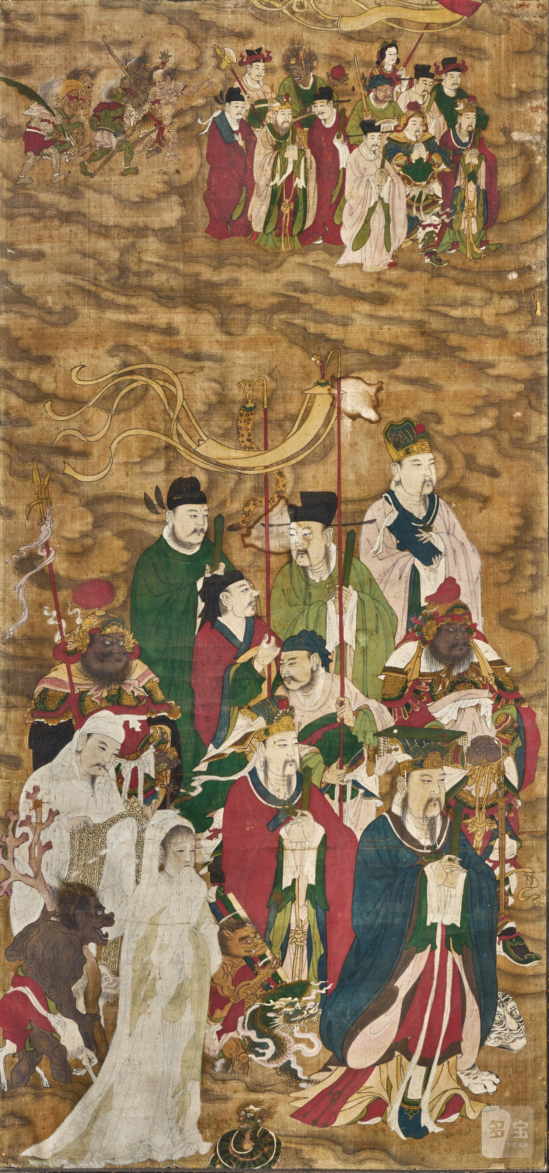 清十八世紀 道教人物水陸畫 設色娟本 畫框  CHINA, QING DYNASTY, 18TH CENTURY